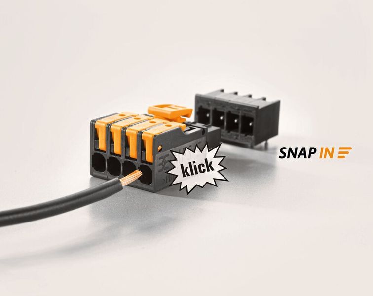 Bild 2: Die neue SNAP-IN-Anschlusstechnik ist die schnellste und kosteneffizienteste Verdrahtungsmöglichkeit von Geräten. (Weidmüller)