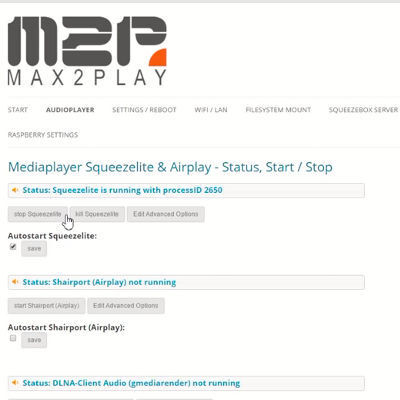 Das Raspian-basierte Max2Play bietet über eine übersichtliche Web-Oberfläche einfache Plug-and-Play-Konfigurierbarkeit und lässt sich über - teilweise kostenpflichtige - Plugin-Elemente im Funktionsumfang relativ einfach erweitern. Das OS ist auch für den SBC Odroid verfügbar. (Bild: Max2Play)