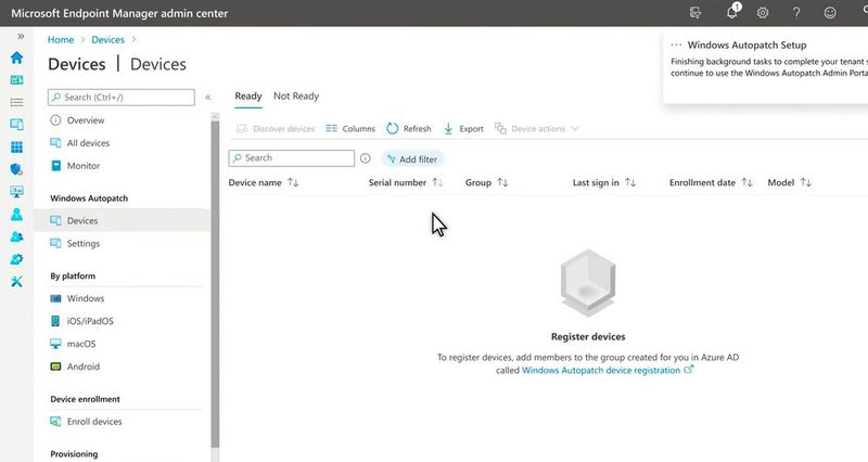 Nach der Bereitstellung von Autopilot können über den Link „Windows Autopatch device registration“ die Computer hinzugefügt werden. (Bild: Joos)