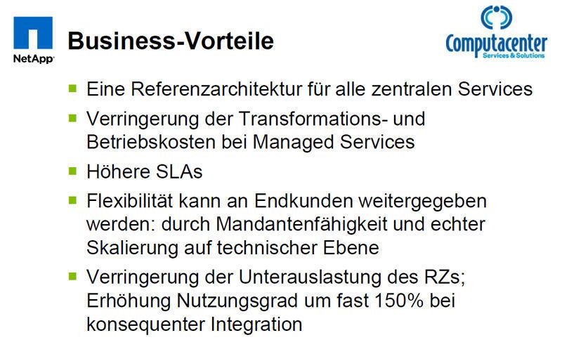 Abbildung 5: Die Vorteile von FlexPod für Computacenter; Bild: NetApp (Archiv: Vogel Business Media)