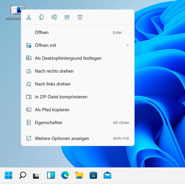 Neues Kontextmenü in Windows 11. (Bild: Joos / Microsoft)