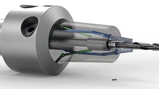 Die miniaturisierten Spannfutter von Mapal verfügen über dezentrale Kühlmittelaustritte, die den Kühlschmierstoff gezielt an die Wirkstelle befördern. (Mapal)