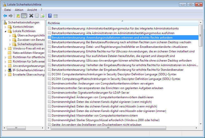 Im Detail lässt sich die Benutzerkontensteuerung mithilfe lokaler Richtlinien konfigurieren. (Archiv: Vogel Business Media)