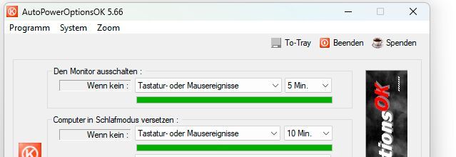 „AutoPowerOptionsOK“ hilft beim Energiesparen.