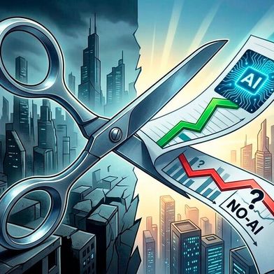 Die neue TÜV-Studie zeigt: In Deutschland entsteht eine digitale Spaltung zwischen KI-nutzenden Unternehmen mit starken Produktivitätsgewinnen und Unternehmen, die noch keine KI nutzen und zurückfallen. (Bild: Gemini / KI-generiert)