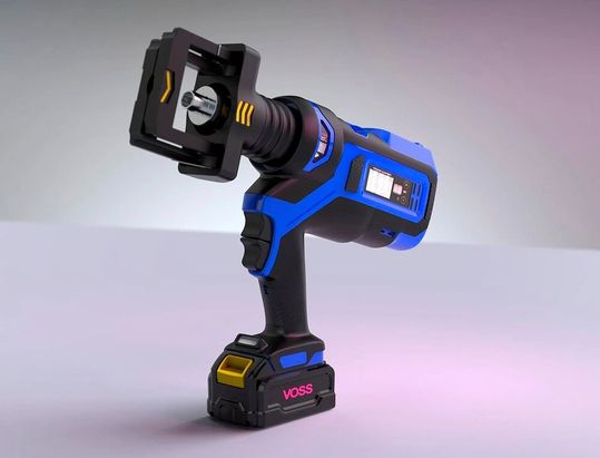 Das hier zu sehende Handgerät „Typ 81 EasyPress“ von Voss dient zur einfachen und kraftschonenden Vormontage von Schneidringsystemen zur Rohrbearbeitung. Es sei ideal für Werkstatt und Baustelle. Lesen Sie hier, warum das so ist ...(Bild:  Voss)