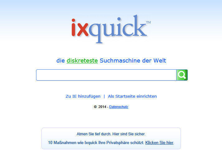 Abb. 1.: Auch mit anderen Suchmaschinen wie Xquick (Bild) oder DuckDuckGo lassen sich passable Ergebnisse finden - und das mit mehr Datenschutz. (ixquick.com)