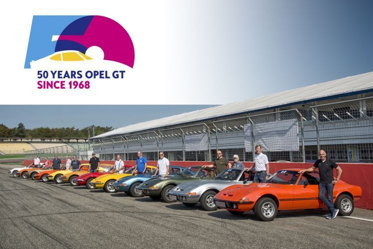 Vor 50 Jahren präsentierte Opel den neuen GT am Hockenheimring. Jetzt fanden sich zahlreiche GT-Fans und -Besitzer zum großen Revival an der berühmten Rennstrecke ein. (Opel Automobile GmbH)