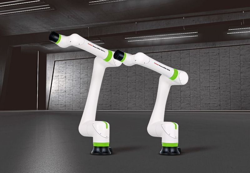 Der CRX-10iA kommt in zwei Varianten: Als Kurzarm-Version mit einer Reichweite von 1,2 Metern und als Langarm-Version, deren Arm bis zu 1,4 Meter weit reicht. Die Tragkraft liegt jeweils bei 10 Kilogramm. (Fanuc)