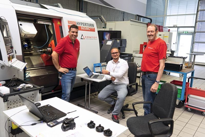 Die bei der Testreihe anwesenden Spezialisten von links nach rechts: Johannes Trost (Testingenieur bei Ceratizit), Lukas Janotta (Applikationsingenieur bei Kistler) und Harald Urschitz (Entwickler Freeturn bei Ceratizit). (Kistler Gruppe)