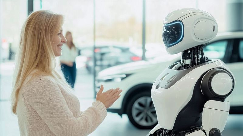 Im Showroom sind zwar noch keine Roboter anzufinden, aber die künstliche Intelligenz hält in immer mehr Autohausgruppen Einzug.(Bild:  Frank Gärtner - stock.adobe.com / KI-generiert)