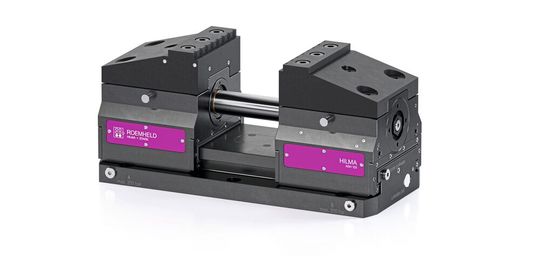 Der hydraulische Langhubspanner «Hilma.ASH» mit bis zu 110 mm Spannhub ist jetzt inklusive Sensorik und Kommunikation per IO-Link für Backenbreiten von 100 mm und 125 mm verfügbar.(Bild:  Stark Spannsysteme)