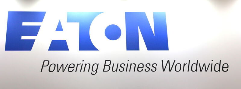 Le slogan de Eaton «Powering Business World wide», vu à SINDEX 2016. (JR Gonthier)