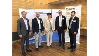 Gastgeber und Gäste bei der Rohstoffkonferenz im Juli 2022 (Foto v.li.): BGR-Vizepräsident Dr. Volker Steinbach und BGR-Präsident Prof. Dr. Ralph Watzel mit Prof. Dr. Ariane Ruff (Hochschule Nordhausen), Stephan Bauer (RW silicium) und Dr. Dirk Spenner (Spenner). (Bild: BGR)