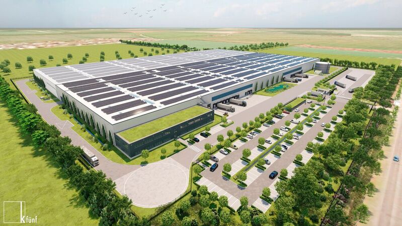 Eine Visualisierung des neuen Logistikzentrums im Industriegebiet Nord in Leipzig.