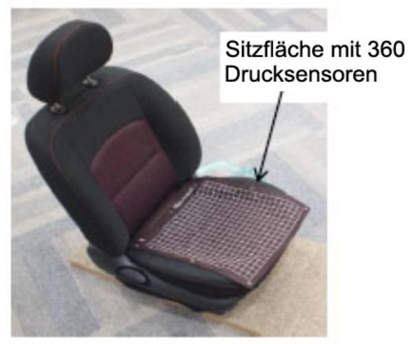 360 Drucksensoren unter der Sitzfläche ermitteln die genaue Gewichtsverteilung für den 