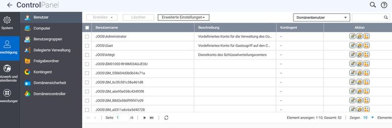 Anzeigen der Domänenbenutzer und -gruppen auf dem QNAP-NAS. (Bild: Joos | QNAP)