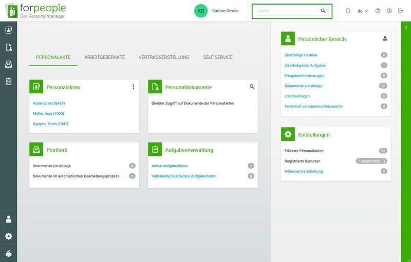 Startbildschirm von „forpeople“, der digitalen Personakte von forcont. (Forcont)