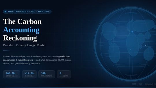 Das im April 2026 vorgestellte „Panshi-Yuheng Carbon Accounting Large Model“ ist das weltweit erste System zur globalen Erfassung von CO2-Emissionen und Kohlenstoff-Bilanzierung.(Bild:  Shanghai Advanced Research Institute/Chinesische Akademie der Wissenschaften)