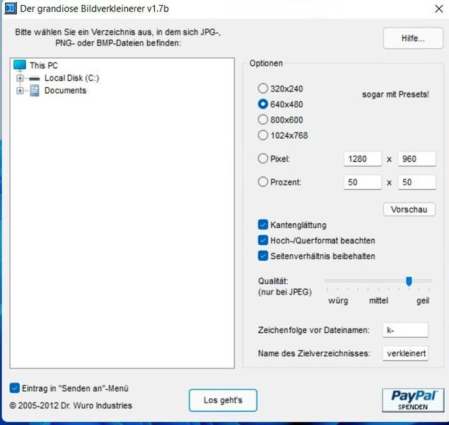 „Der grandiose Bildverkleinerer“ bietet eine einfache Oberfläche und muss nicht installiert werden. (Joos)