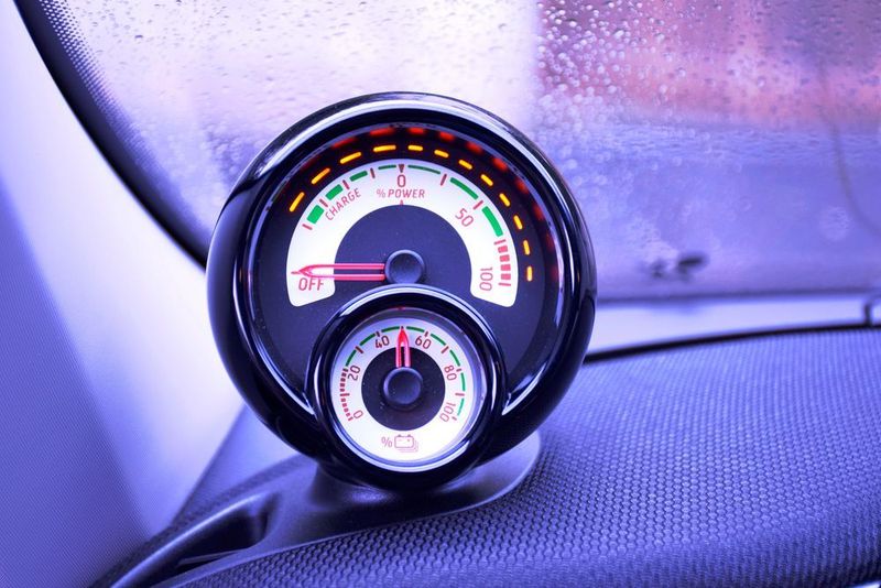 Anstatt Drehzahl und Tankinhalt werden dem Fahrer Stromverbrauch und Restkapazität des Akkus angezeigt.  (Schweitzer)