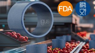 Mit dem Werkstoff Iglidur A351 hat Igus ein neues Bisphenol-freies und FDA-konformes Material entwickelt, welches für den Kontakt mit Lebensmitteln zugelassen und besonders beständig gegen Reinigungschemikalien und hohe Temperaturen bis 180°C ist. (Bild: Igus)