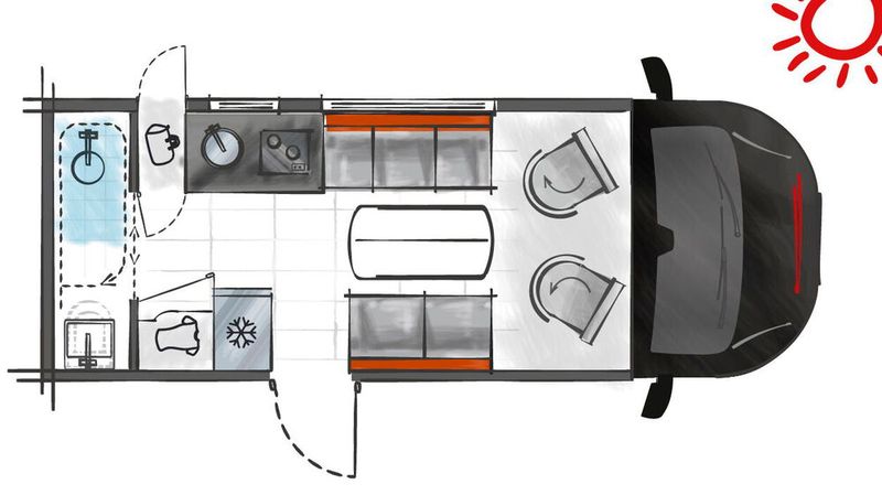Am Tag bietet der X150 ein Wohnzimmer mit reichlich Sitzgelegenheiten, welches sich für die Nacht zum Schlafzimmer mit Doppelbett umrüsten lässt. (Bild: Challenger)