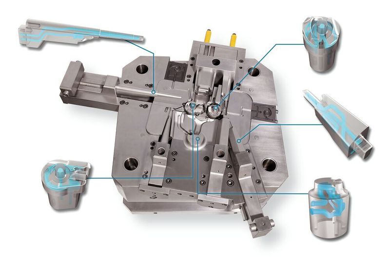 Die mit dem SLM-Verfahren hergestellten Einsätze dieser Druckgießform enthalten interne Kanäle, die eine konturnahe Temperierung ermöglichen. (Oskar Frech GmbH & Co. KG)