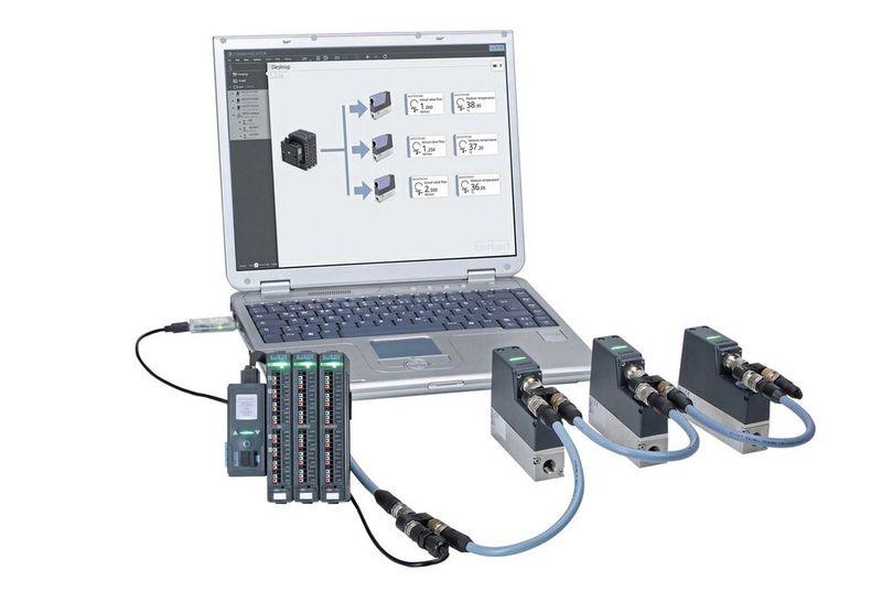  Massendurchflussregler (MFC) auf Feldebene, angeschlossen an ein Gateway mit drei I/O-Modulen (Bild: Bürkert Fluid Control Systems)
