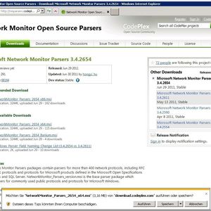Abbildung 1: Download von Netzwerk Monitor Parser von der Website codeplex.com. Bestehende Parser werden je nach Parserpaket bei der Installation ersetzt.