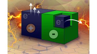 MIT engineers have discovered a way to generate electricity using tiny carbon particles that can create an electric current simply by interacting with an organic solvent in which they’re floating. The particles are made from crushed carbon nanotubes (blue) coated with a Teflon-like polymer (green). (Martin McCarthy/ Jose-Luis Olivares/ MIT)