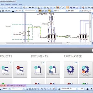 Das E3.EDM Launchpad ist in die Benutzeroberflächevon E3.series integriert. Der Konstrukteur kann so auf die Funktionen des Datenmanagements und Workflows zugreifen, ohne die Applikation zu verlassen.