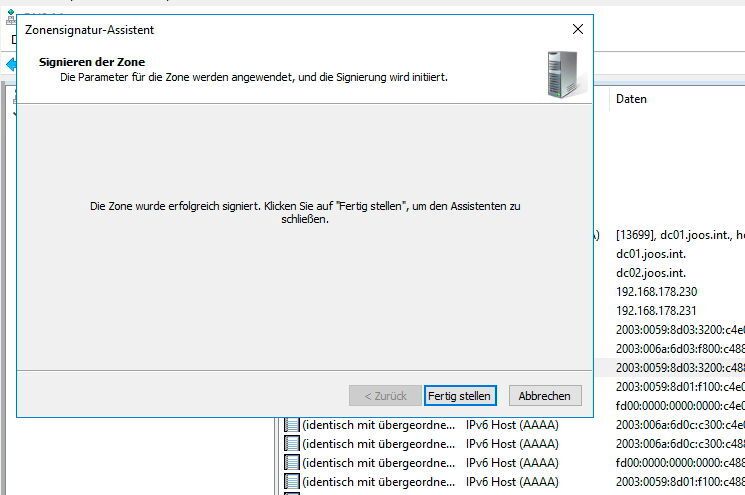 Erfolgreich signierte DNS-Zone. (Microsoft / Joos)