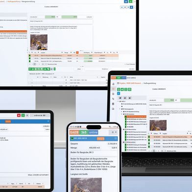 Ob Tablet, Smartphone oder PC: GAEB365.online läuft auf allen gängigen Systemen und ermöglicht,  direkt auf der Baustelle Aufmaß zu nehmen und GAEB-Dateien mit allen Projektbeteiligten auszutauschen.
 (Bild: MWM, Bonn)