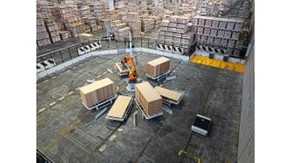 In vielen Produktionshallen arbeiten schon heute stationäre und mobile Roboter zusammen. (Bild: Kuka Deutschland)