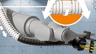 Das neue TRX-System von Igus spart Platz an der dritten Roboterachse und soll für eine Rückzugslänge von bis zu 40 Prozent sorgen.  (Igus)