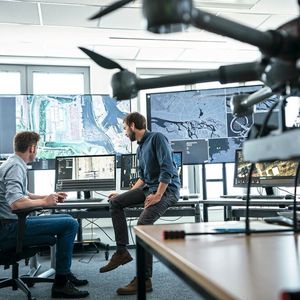 Drohnenpiloten unter sich. Zu den Hindernissen, warum Unternehmen die Drohnen noch meiden, zählt unter anderem, dass sie nur mit viel Genehmingungsaufwand „auf Sicht“ geflogen werden dürfen.(Bild:  HHLA / N. Martensen)