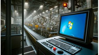 Windows 7 im industriellen Umfeld: In Maschinensteuerungen und Produktionssystemen ist der Weiterbetrieb oft unvermeidbar, birgt jedoch erhebliche Risiken. (Bild: Dall-E / KI-generiert)