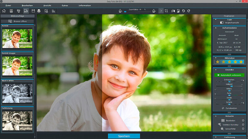 „Easy Foto“ funktioniert intuitiv und verhilft selbst Technikanfängern zu hervorragenden Bildern. Die Software hält viele nützliche Tools parat, das Speichern der bearbeiteten Fotos funktioniert kinderleicht auf Knopfdruck.  (Franzis)