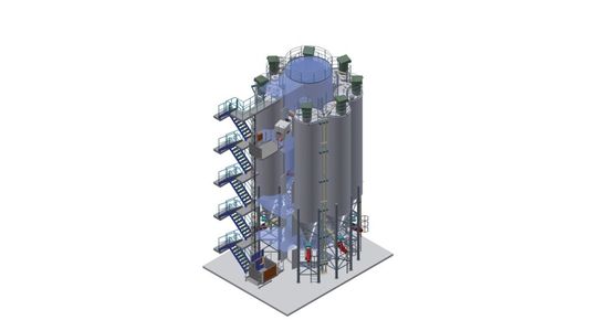 Durch die integrierte Mittelkomponentenstation in der Silomodulanlage kann mehr Flexibilität in der Produktion erreicht werden. Durch die integrierte Mittelkomponentenstation in der Silomodulanlage kann mehr Flexibilität in der Produktion erreicht werden.