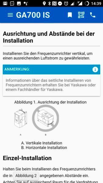 Mit seiner App „Yaskawa Manuals“ will Yaskawa die Handbücher für seine Produkte jetzt für mobile Geräte anbieten. Bisher können Anwender die Handbücher für den Frequenzumrichter nutzen, weitere sollen folgen. (Yaskawa)
