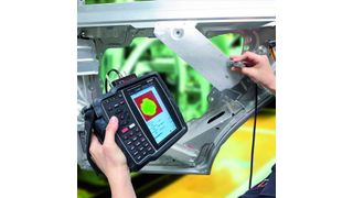 Prüfung von Schweißpunkten mit dem PHAsis.one Ultraschallprüfgerät. (VOGT Ultrasonics )