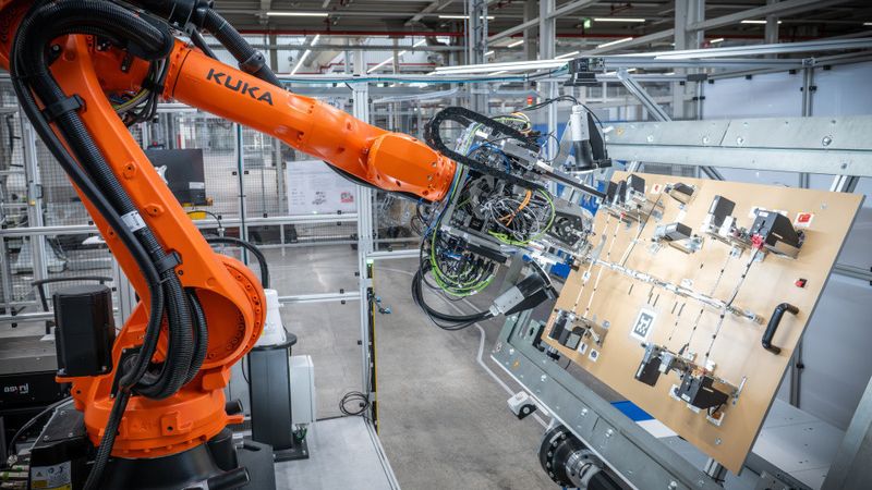 Der Leitungssatz bekommt durch automatisiertes Taping seine finale Form.(Bild:  Audi)