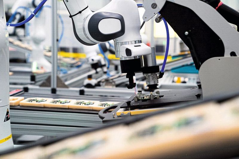 PCB-FKT-Funktionstest: standardisierte Cobot-Zelle mit flexibel rüstbarem Prüfsystem. (Bild: TQ-Group)