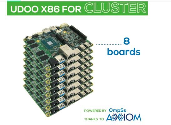 8 x UDOO x86 auf einen Streich: Wem die Leistung einer UDOO-Platine nicht ausreicht, der kann bis zu acht Boards clustern. (Bild: Kickstarter / UDOO)