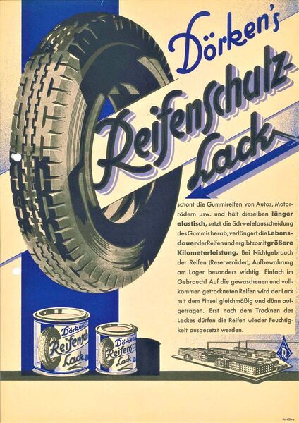Historisches Werbeplakat für Reifenlack aus den 1920er Jahren. (Dörken)
