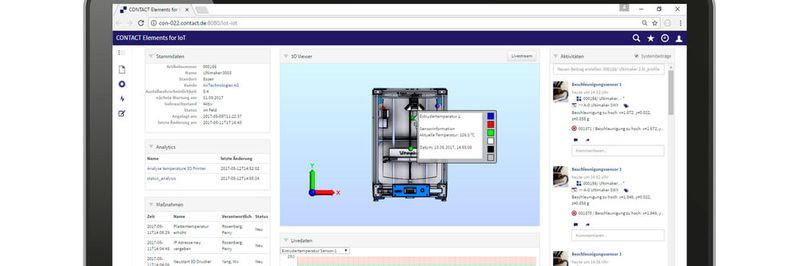 Die Komponentenarchitektur von Elements for IoT kombiniert spezialisierte Funktionsmodule mit sorgfältig ausgewählten Open-Source-Bausteinen. Im Bild ein Dashboard.(Bild:  CONTACT Software)