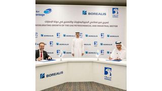 The 6.2-billion-dollar investment agreement was signed by His Excellency Dr. Sultan Ahmed Al Jaber, UAE Minister of Industry and Advanced Technology and Adnoc Managing Director, and Group CEO and Thomas Gangl, Borealis CEO. (© Abu Dhabi Government Media Office)