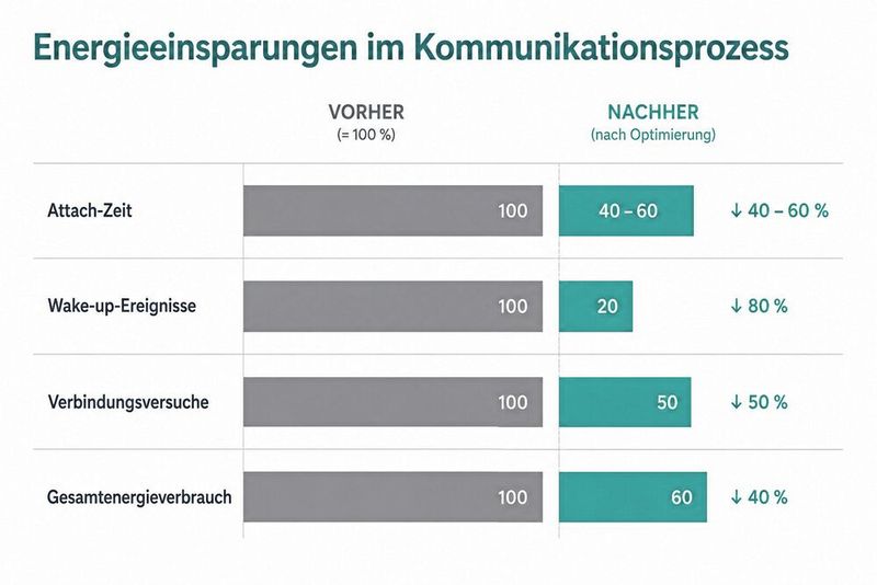 Messbare Erfolge: Durch eine eventbasierte Architektur und angepasste Parameter (wie PSM und eDRX) ließ sich der Gesamtenergieverbrauch im beschriebenen Praxisprojekt um 40 Prozent senken. (Bild: Burger Engineering GmbH)