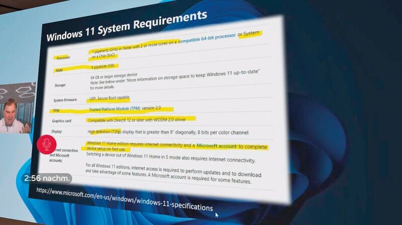 Hier wurden die offiziellen Systemanforderungen für Windows 11 vorgestellt. (Stefan Riedl)